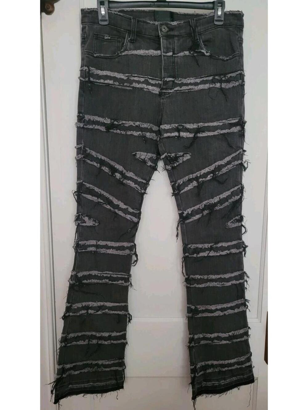 Valabasas Gray Distressed Flare Jeans Men’s Size 36 Stacked Raw Hem Denim